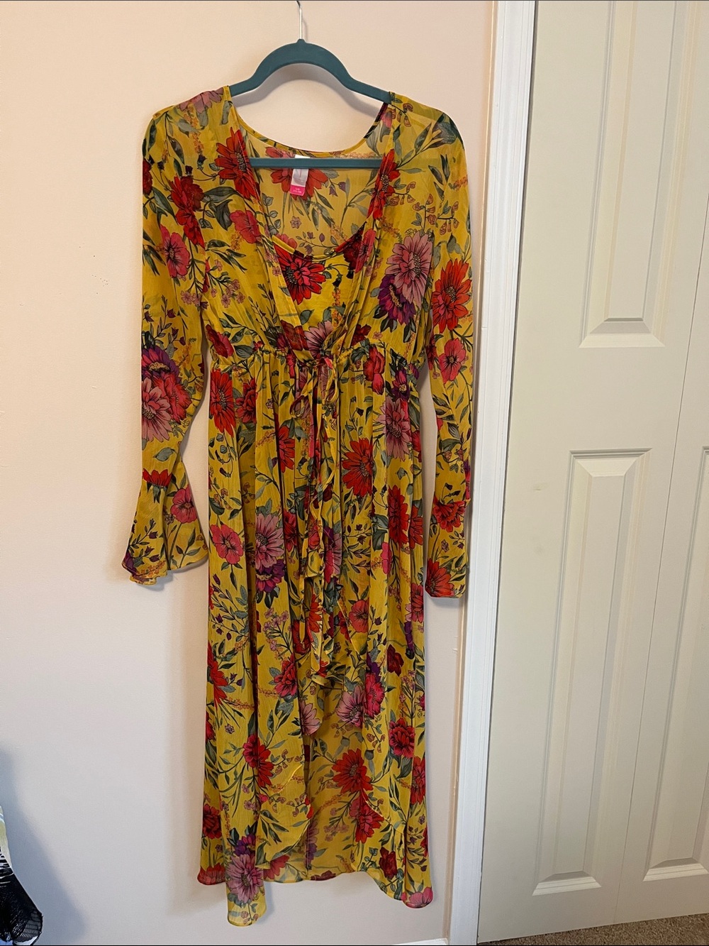 No Boundaries Mustard Floral Maxi Dress with Tie Waist